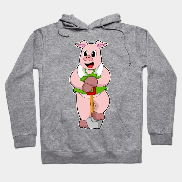 Pig as Farmer with Shovel Hoodie by Markus Schnabel